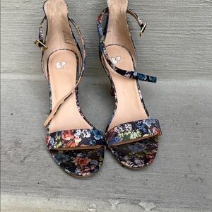 BP Women's Floral Heeled Sandals - Black and Pink